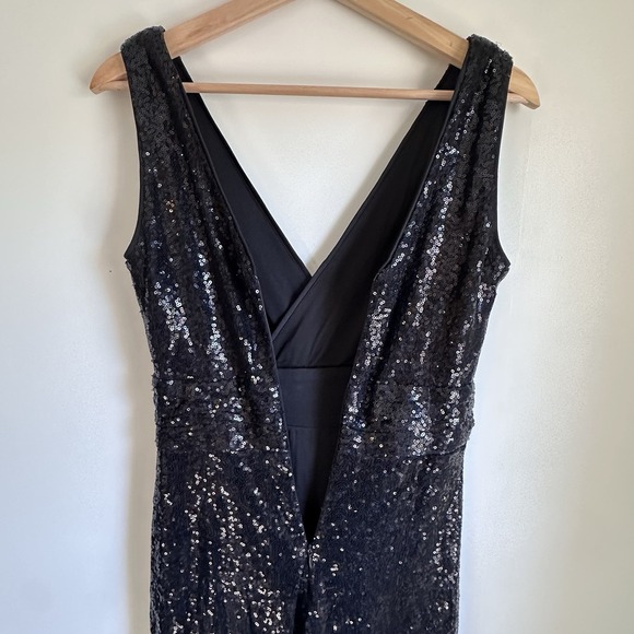 NWT Kate Kasin Long Black Sequin Maxi Dress 2 XS‎ Womens Sleeveless V Neck - Picture 9 of 12